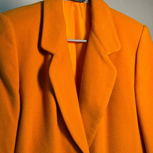Vintage 90s Vibrant Mustard Yellow Orange Cashmere Wool Oversized Women’s Blazer - Picture 3 of 8